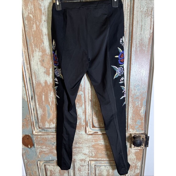 Double Zero Black Legging Pants Floral Embroidery M/L - Picture 2 of 6